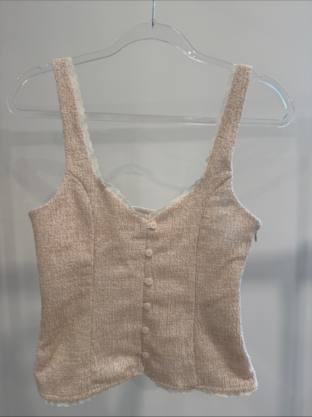 ZARA NWT Beige Textured Button-Front Tank Top Size M